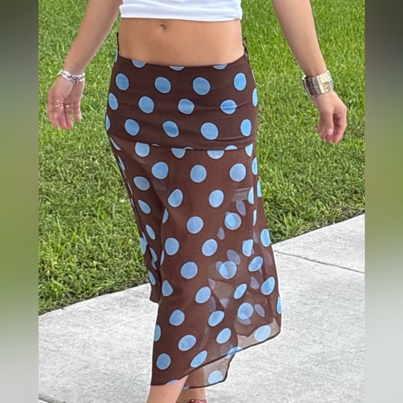 ZARA new with tags Brown and Blue Polka Dot Skirt - Picture 7 of 8